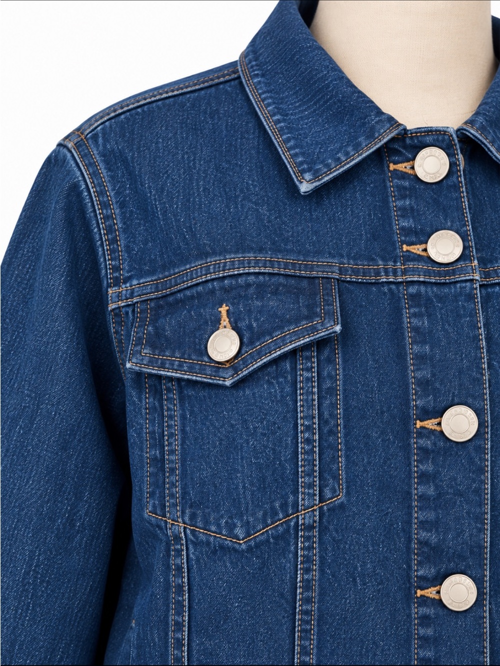 LandsEnd Classic Blue Denim Jean Jacket with Matte Silver Buttons - Picture 4 of 6